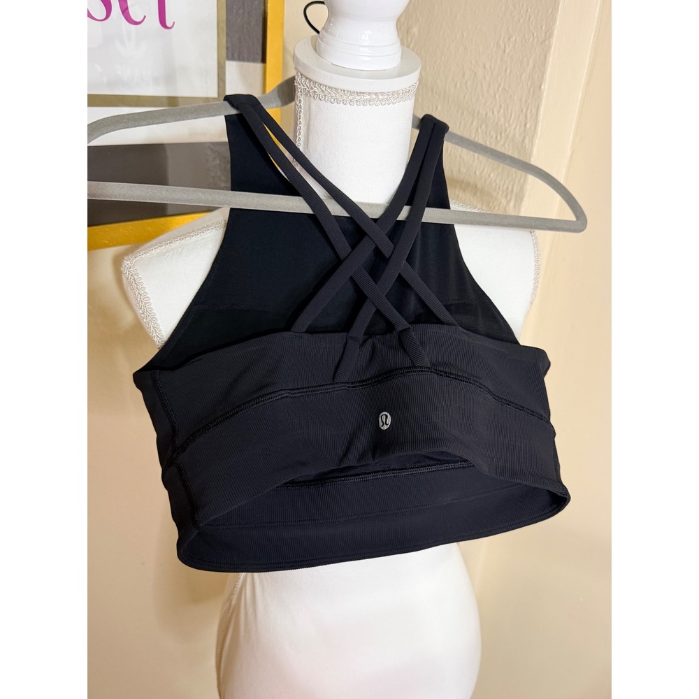 Lululemon Ebb to Train Bra Black Ribbed Luxtreme Strappy Back Size 8 - Picture 2 of 3